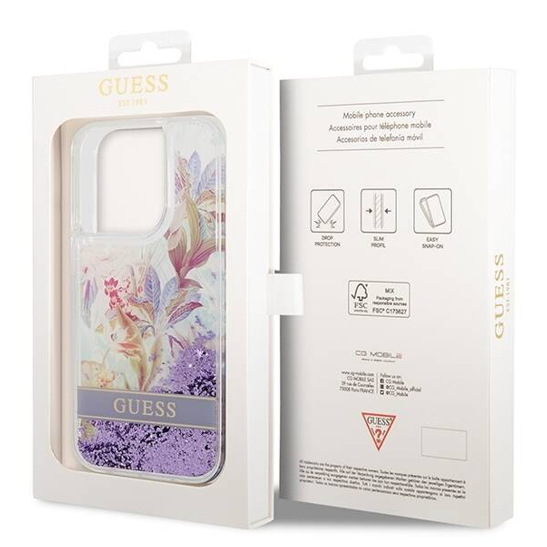 Guess - iPhone 14 Pro - Carcasa HC Liquid Glitter Flower - Purple