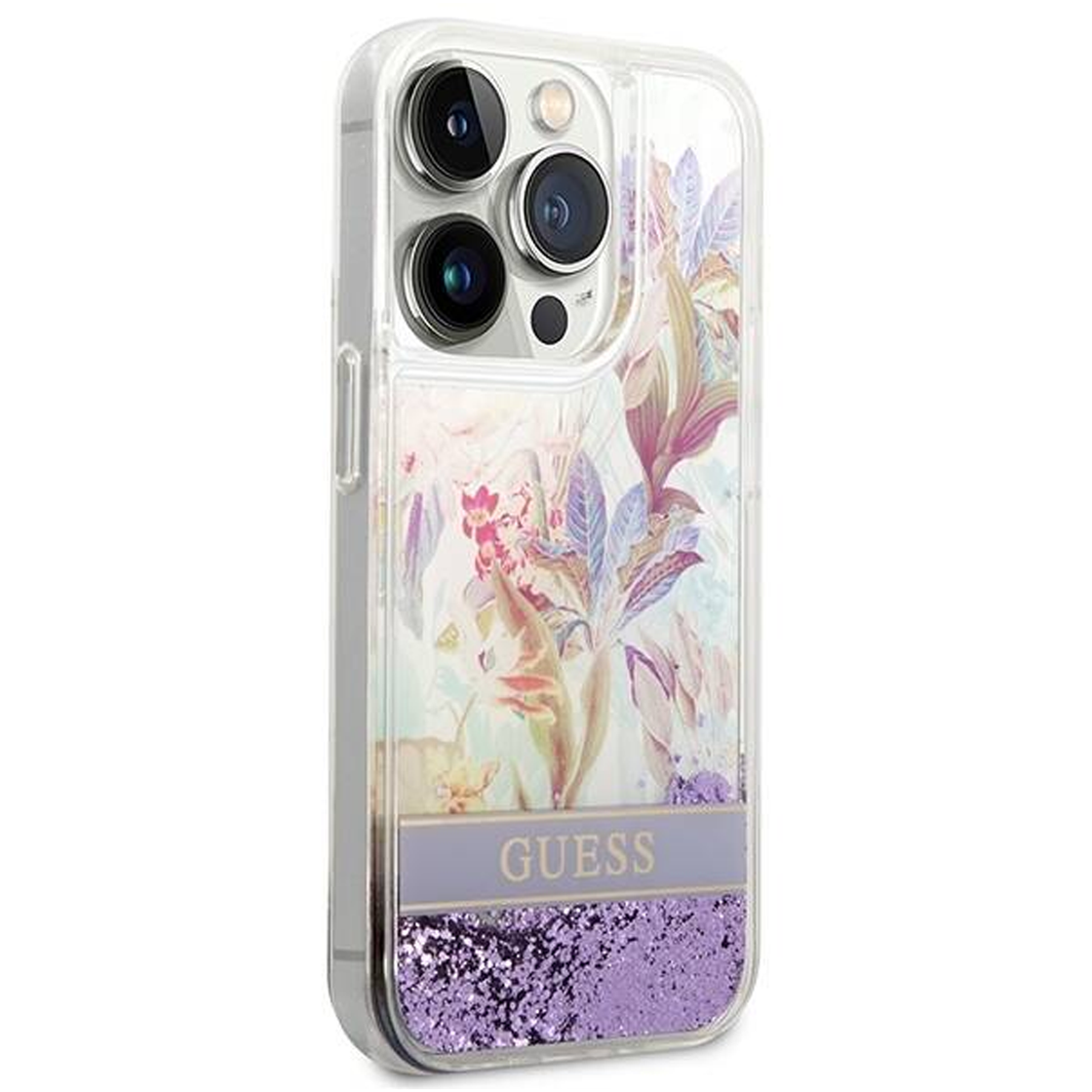 Guess - iPhone 14 Pro - Carcasa HC Liquid Glitter Flower - Purple