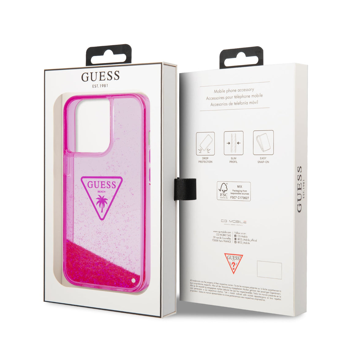 Guess - iPhone 15/14/13 - Carcasa HC Liquid Glitter Triangle Translucent - Fuschia