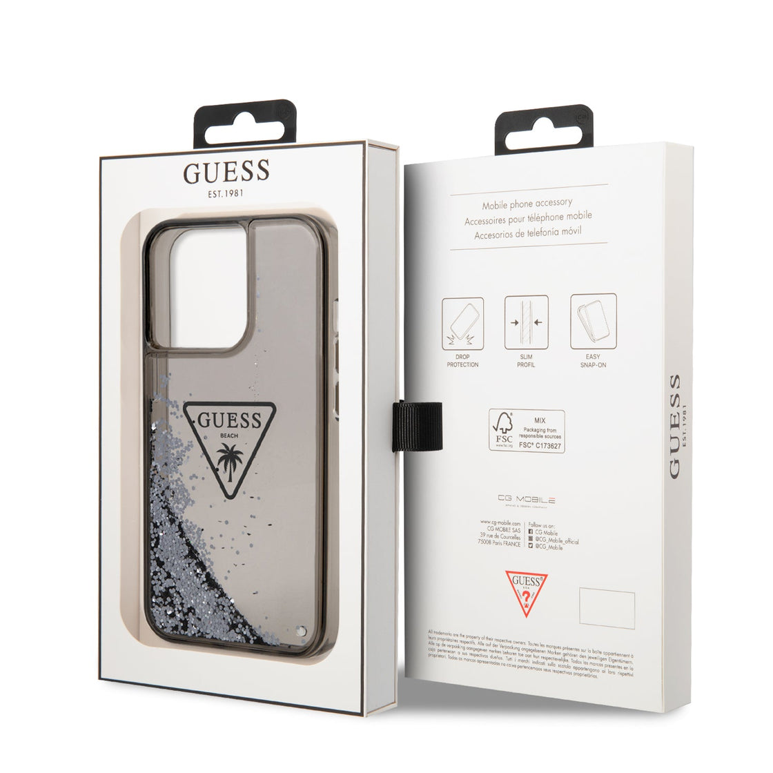 Guess - iPhone 14 Pro Max - Carcasa HC Liquid Glitter Triangle Translucent - Black