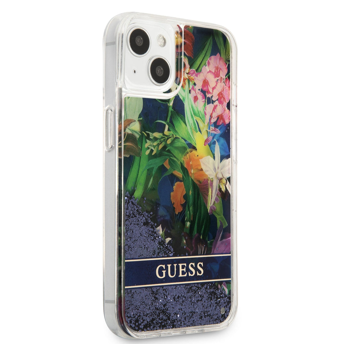 Guess - iPhone 15/14/13 - Carcasa HC Liquid Glitter Flower - Blue