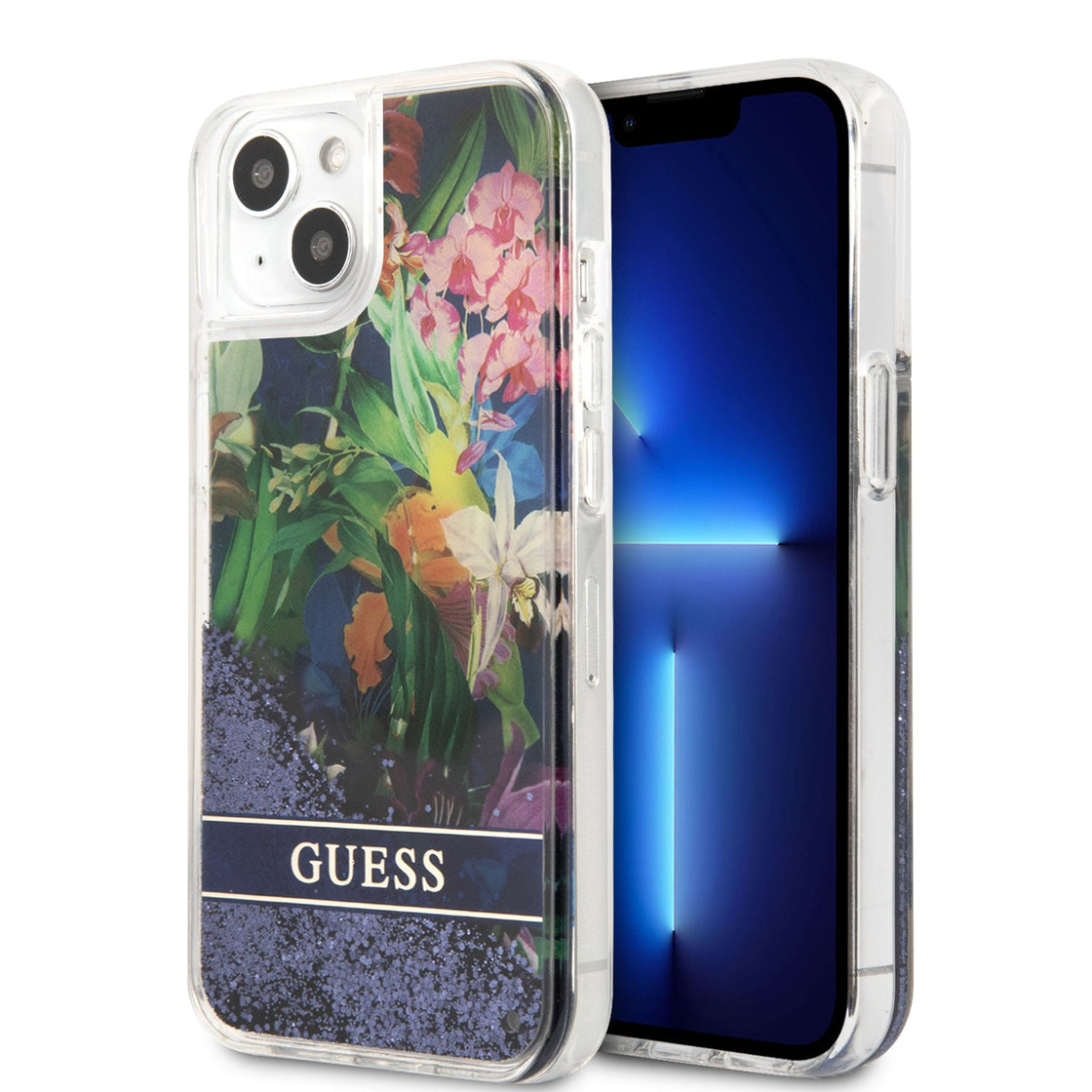 Guess - iPhone 15/14/13 - Carcasa HC Liquid Glitter Flower - Blue