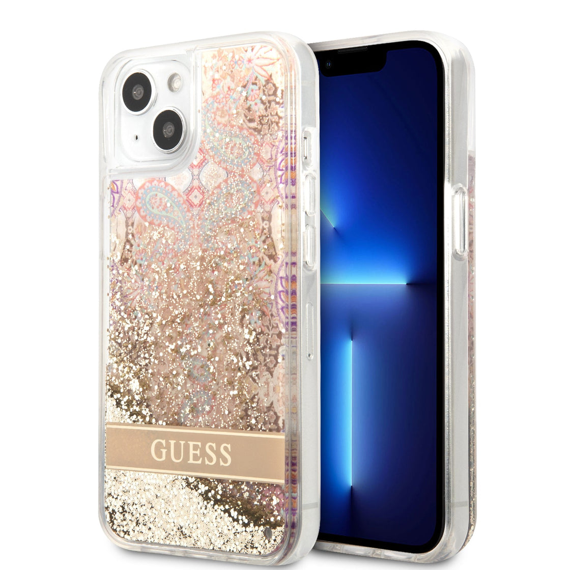 Guess - iPhone 14 Pro - Carcasa HC Liquid Glitter Flower - Gold