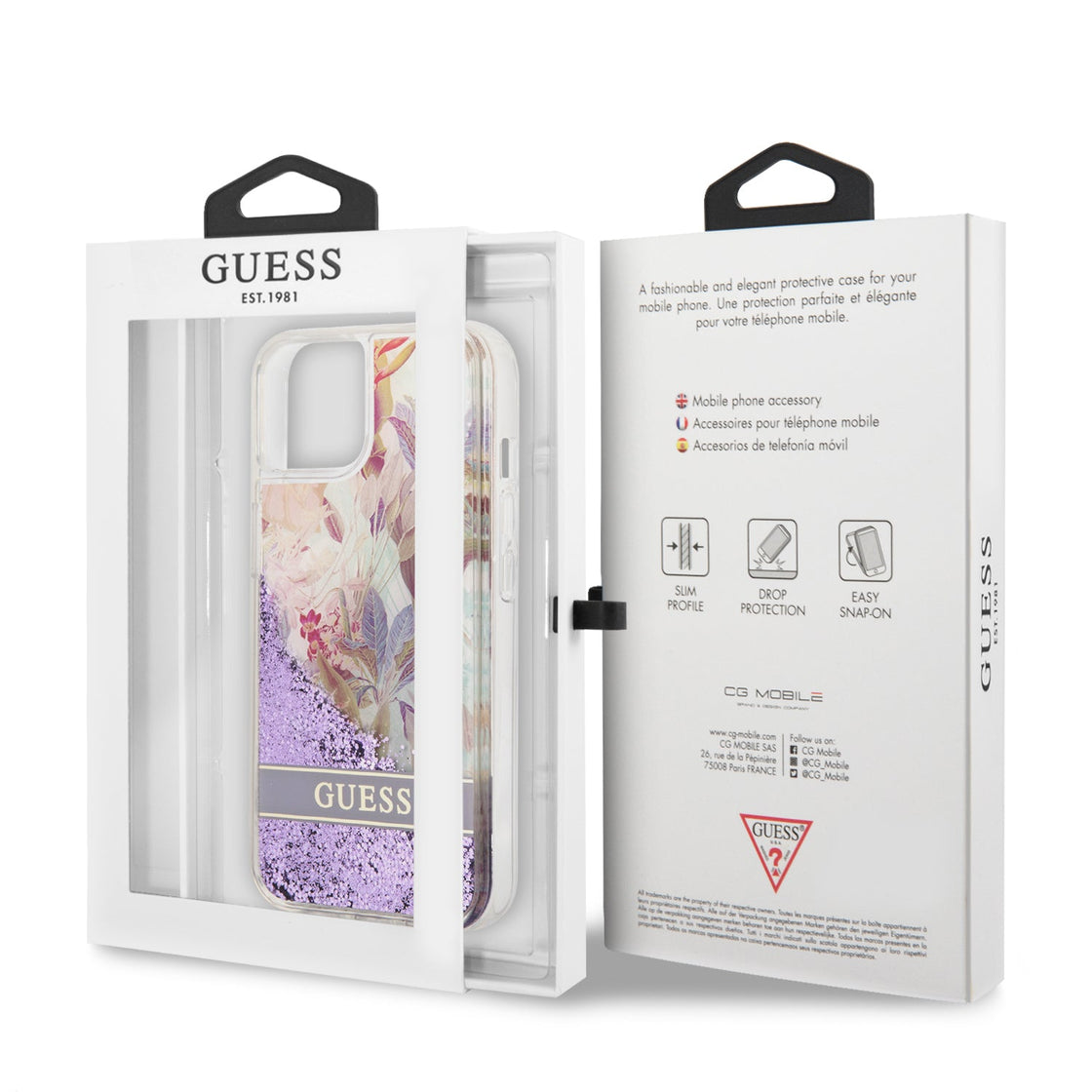 Guess - iPhone 15/14/13 - Carcasa HC Liquid Glitter Flower - Purple