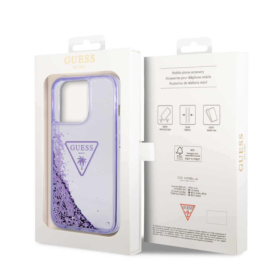 Guess - iPhone 14 Pro - Carcasa HC Liquid Glitter Triangle Translucent - Purple