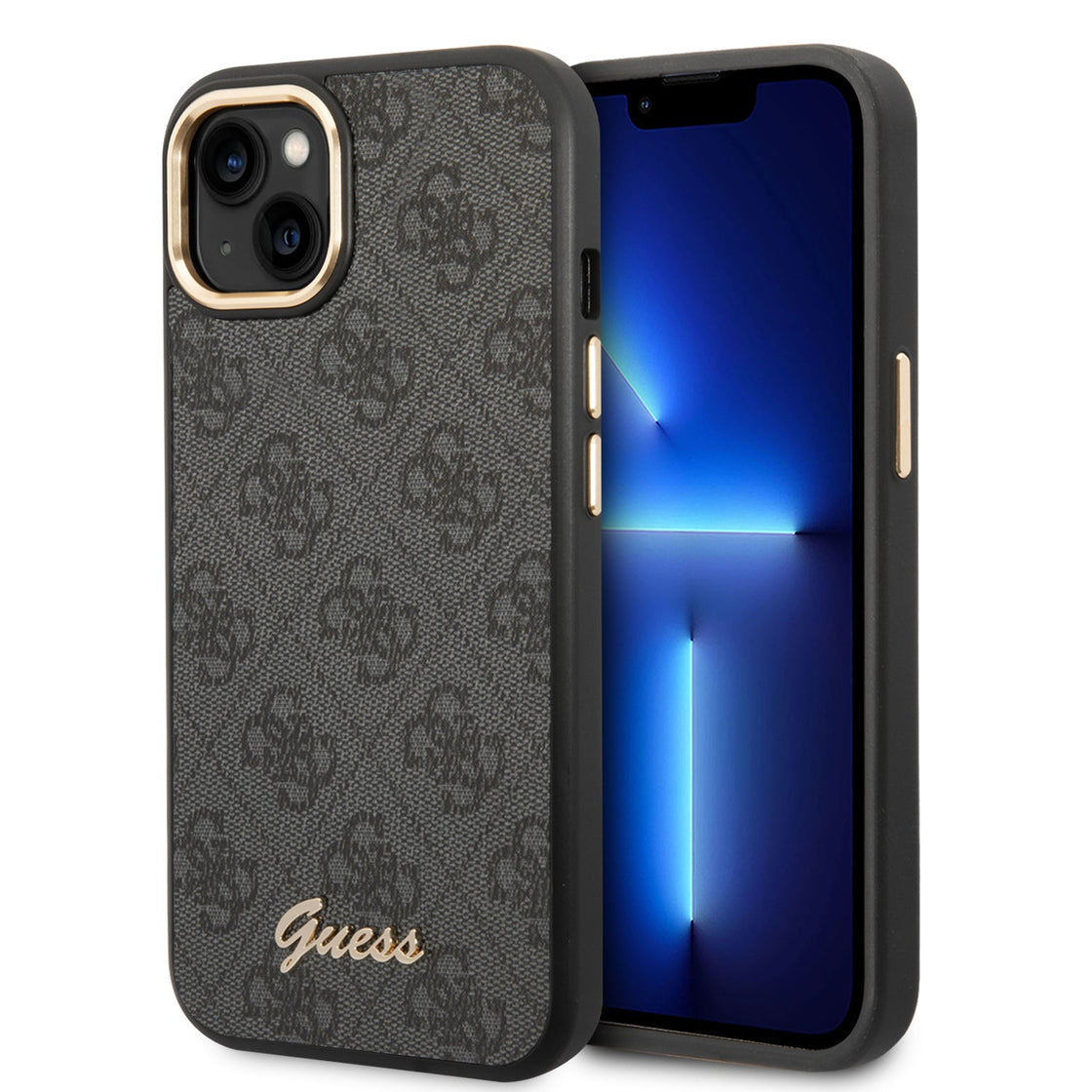 Guess - iPhone 15/14/13 - Carcasa HC PC TPU 4G PU Metal Outline Script - Black