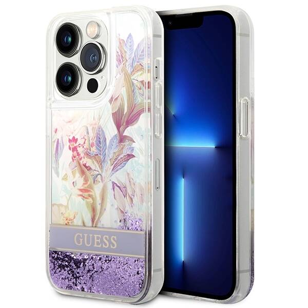 Guess - iPhone 14 Pro - Carcasa HC Liquid Glitter Flower - Purple