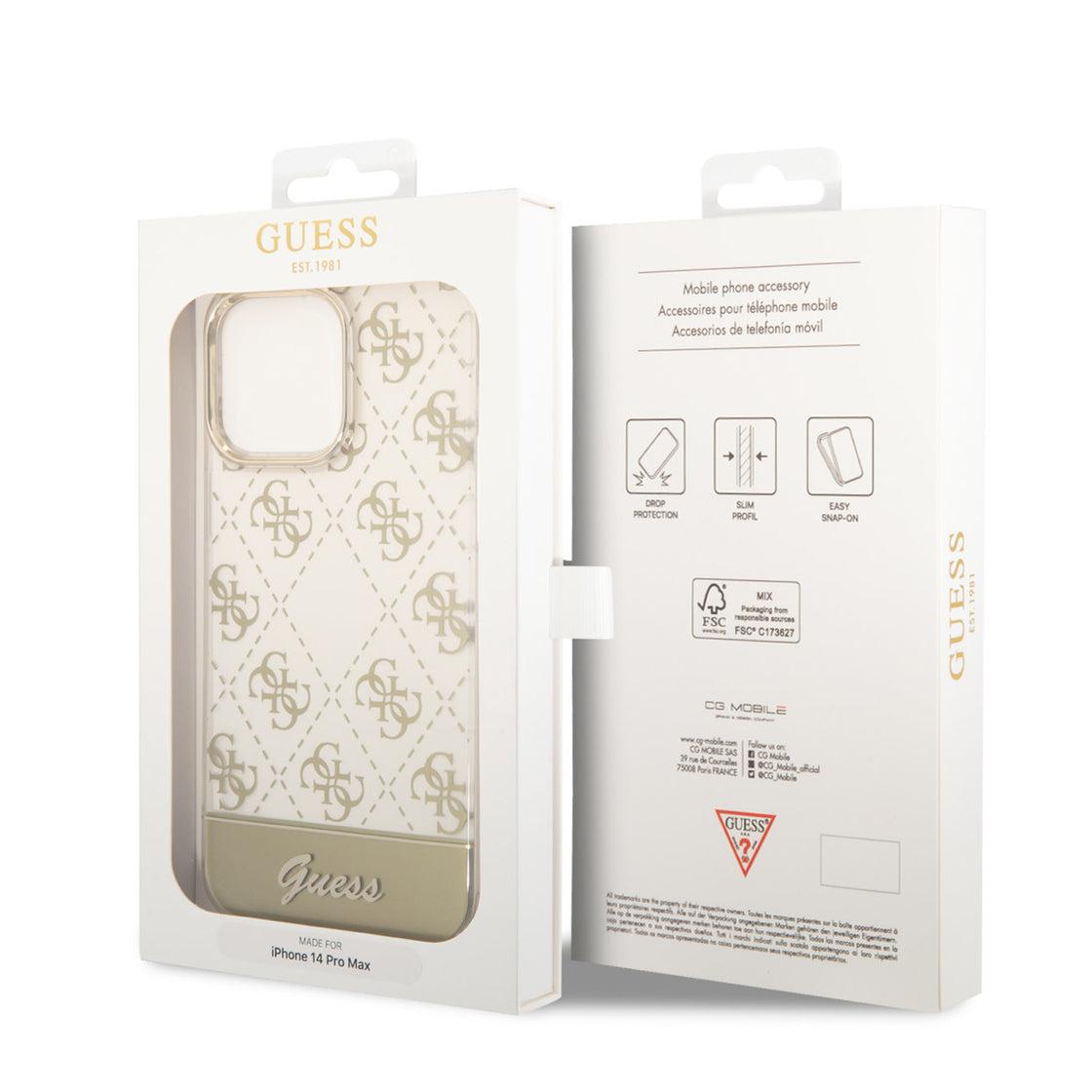 Guess - iPhone 14 Pro - Carcasa HC 4G Electro Script - Gold