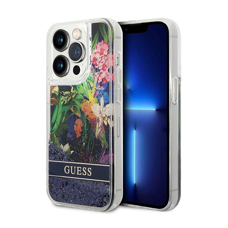 Guess - iPhone 14 Pro - Carcasa HC Liquid Glitter Flower - Blue