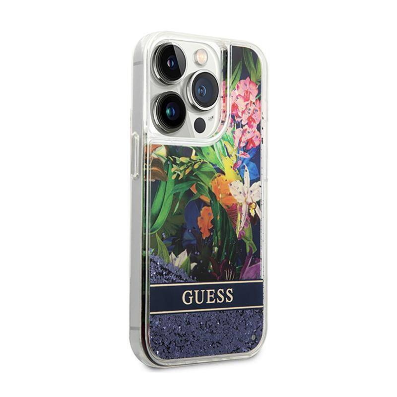 Guess - iPhone 14 Pro - Carcasa HC Liquid Glitter Flower - Blue