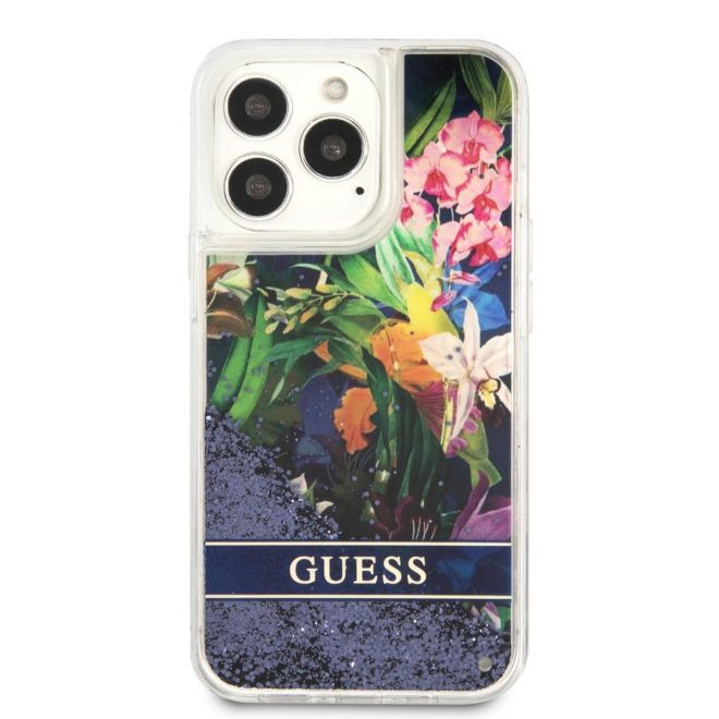 Guess - iPhone 13 Pro Max - Carcasa Liquid Glitter Flower - Blue