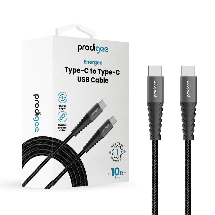 Prodigee - Cable de datos Energee Tipo C a C 10ft - Negro