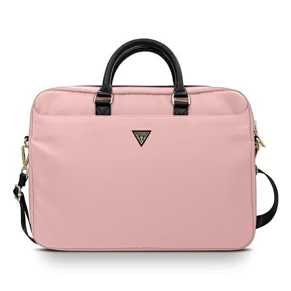 Guess - Maletín Computer Bag Nylon Metal Triangle Logo LTH 16 inch - Pink