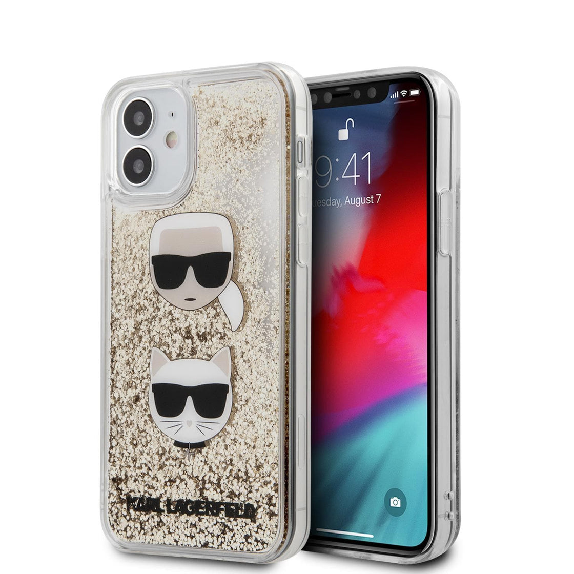 Karl Lagerfeld - iPhone 12/12 Pro - Carcasa silver hard case Liquid Glitter Karl & Choupette