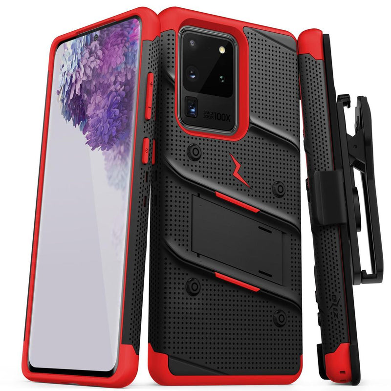 Zizo - Galaxy S20 Ultra - Carcasa Bolt - Negro/Rojo