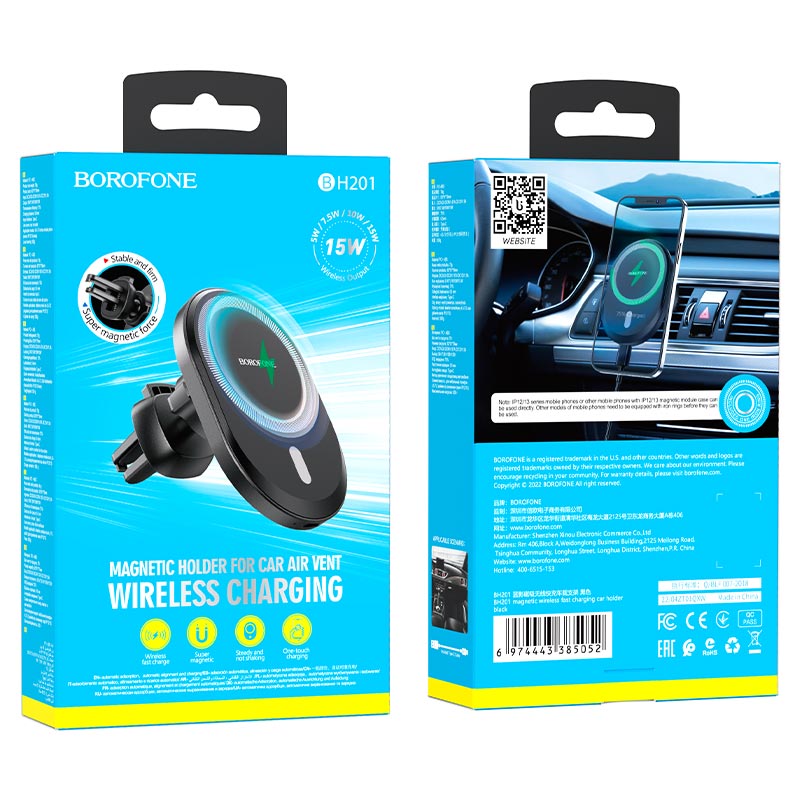 Borofone - BH201 magnetic wireless fast charging car holder - negro