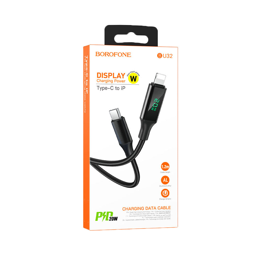 Borofone - BU32 Exclusive display PD charging data cable for iP - negro