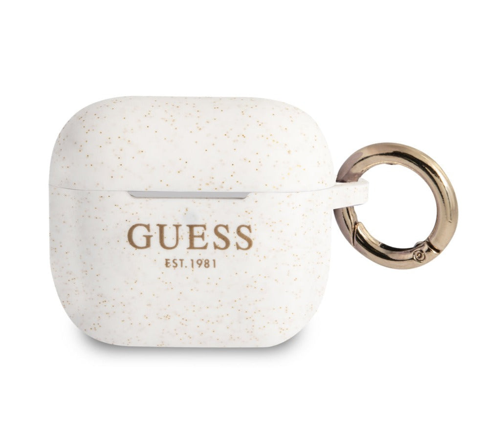 Guess - Airpods 3 - Carcasa SILICONE EST. GLITTER WHITE