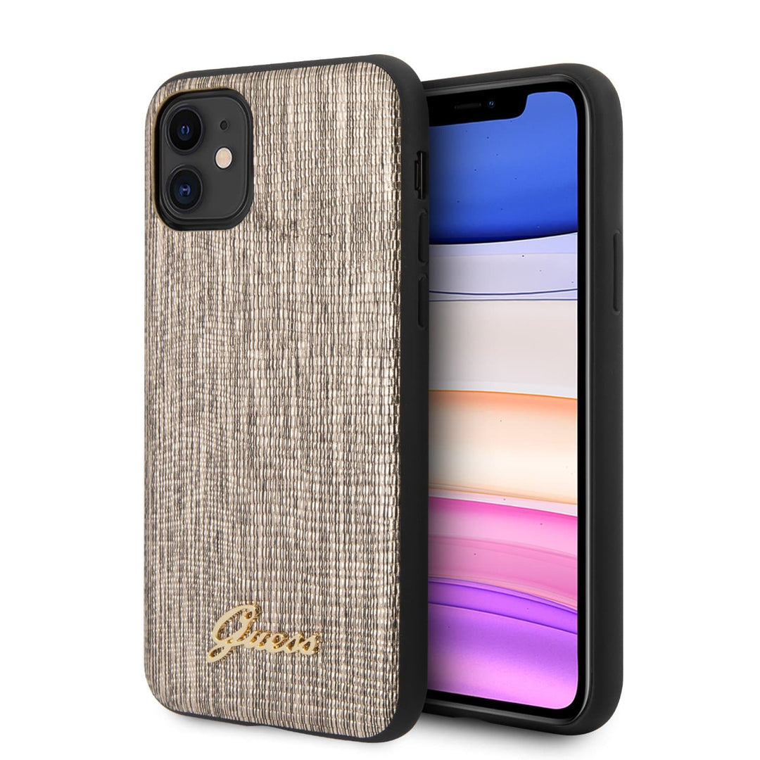 Guess - iPhone 11 - Carcasa PU LIZARD PRINT CASE/METAL LOGO - Gold