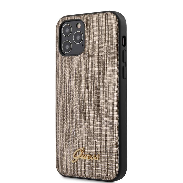 Guess - iPhone 12/12 Pro - Carcasa PU Leather Lizard Pattern Hard Case With Metal Logo - Gold