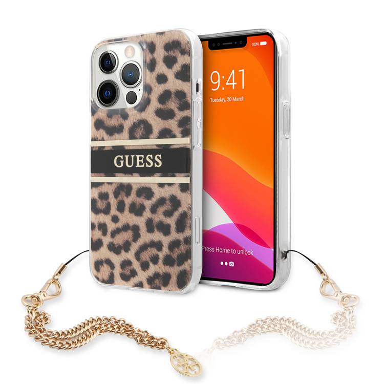 Guess - iPhone 13 Pro - Carcasa HC PC/TPU LEOPARD & STRIPE CHAIN