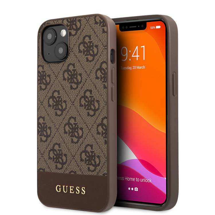 Guess - iPhone 13 - Carcasa HC PC/TPU 4G PU BOTTOM STRIPE BROWN