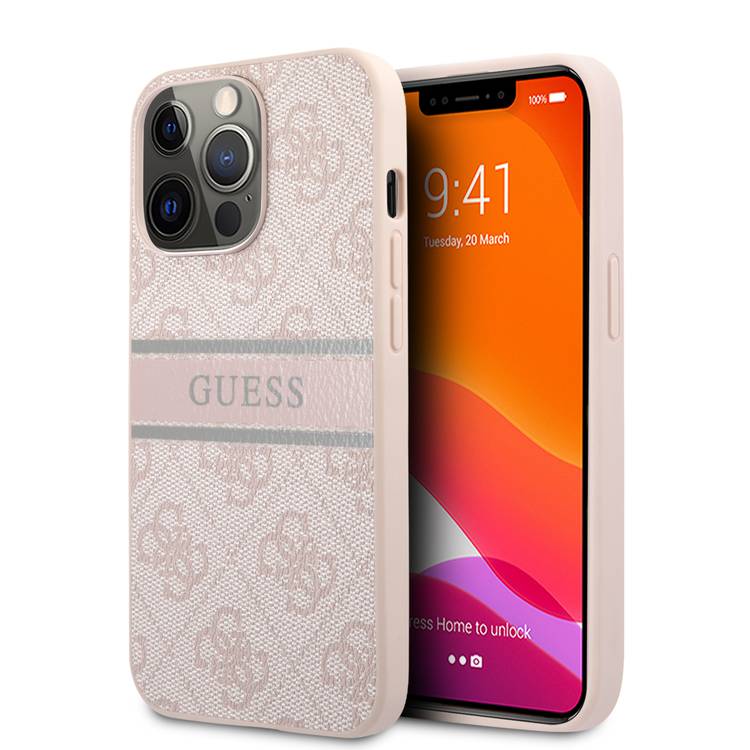 Guess - iPhone 13 Pro Max - Carcasa PU 4G Striple - Pink