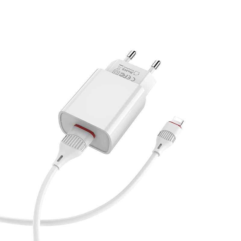 Borofone - BA20 Sharp single port charger set(iP)(US) - Blanco