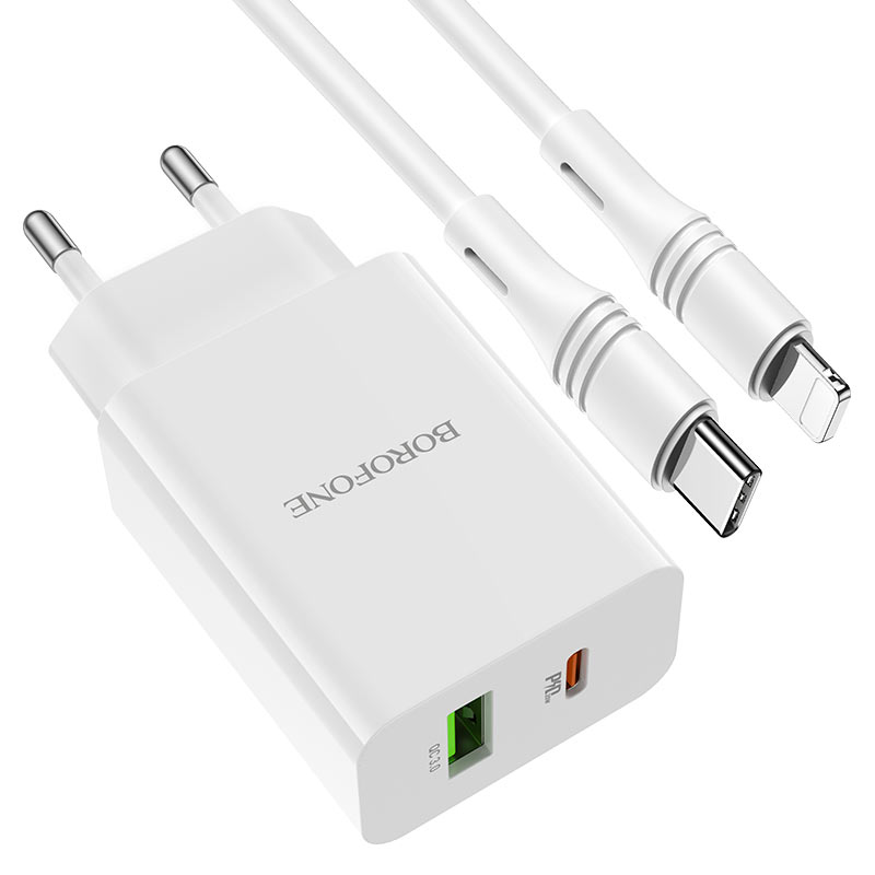 Borofone - BA56 Lavida dual port PD20W+QC3.0 charger set(C to iP)(US) - blanco