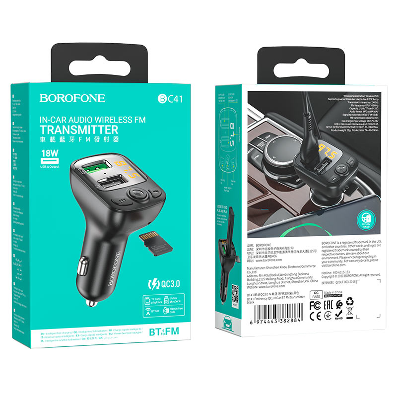 Borofone - BC41 Eminency QC3.0 Car BT FM transmitter