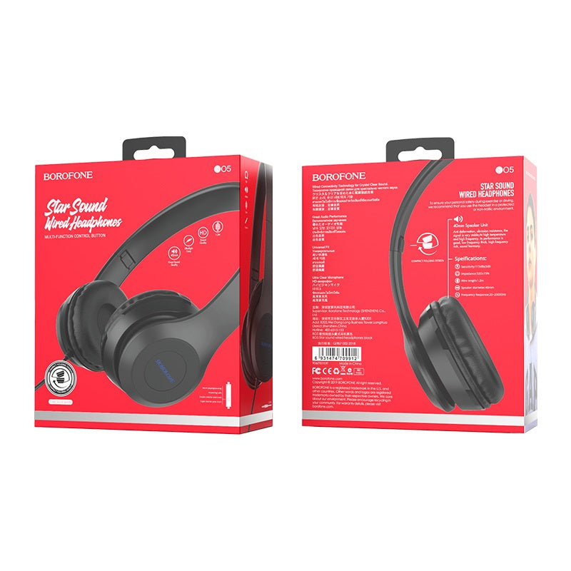 Borofone - BO5 Star sound wired headphones - Negro