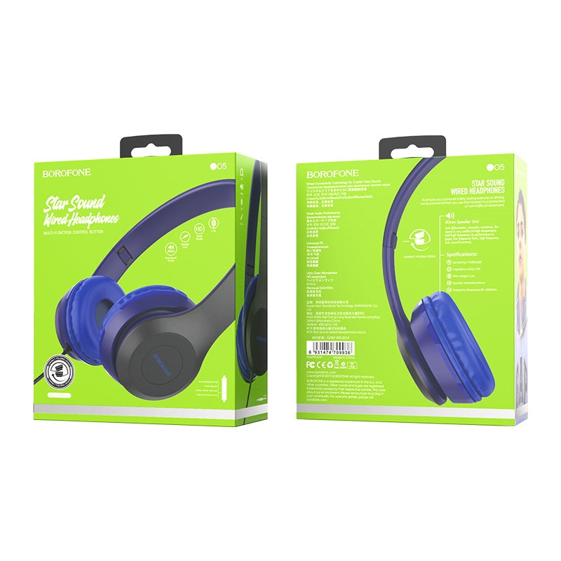 Borofone - BO5 Star sound wired headphones - Azul