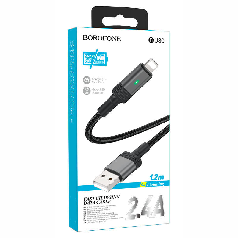 Borofone - BU30 Lynk PD smart power-off charging data cable for iP - Negro