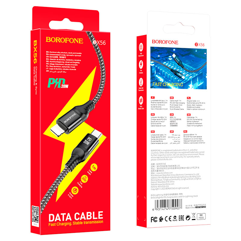 Borofone - BX56 Delightful PD charging data cable for iP - Negro