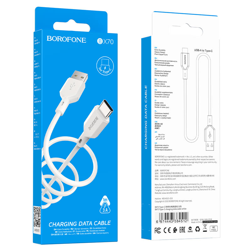 Borofone - BX70 iP PD charging data cable - blanco