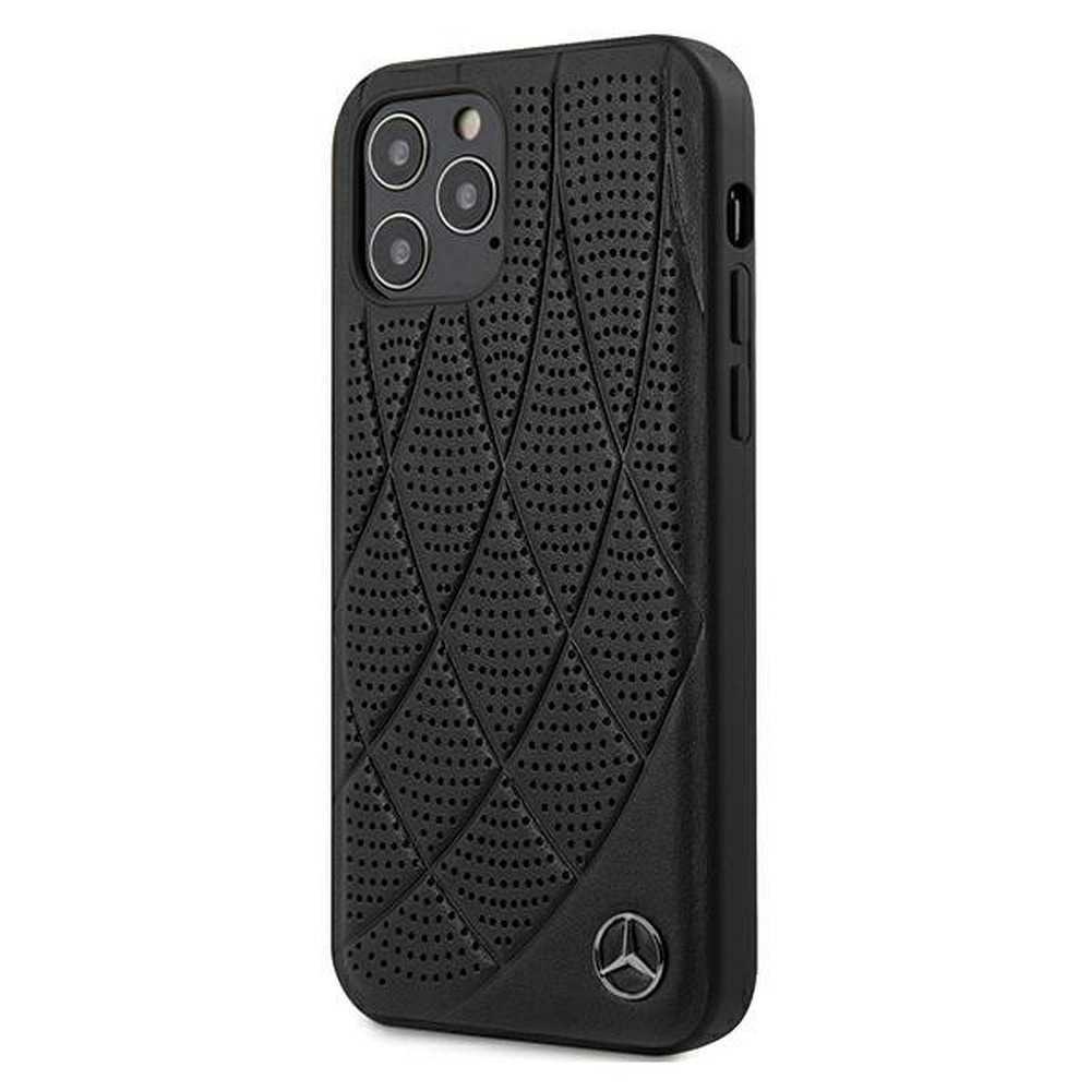 Mercedes-Benz - iPhone 12/ 12 Pro - Carcasa Quilted Real Leather Perforated Bow Line Collection - Black