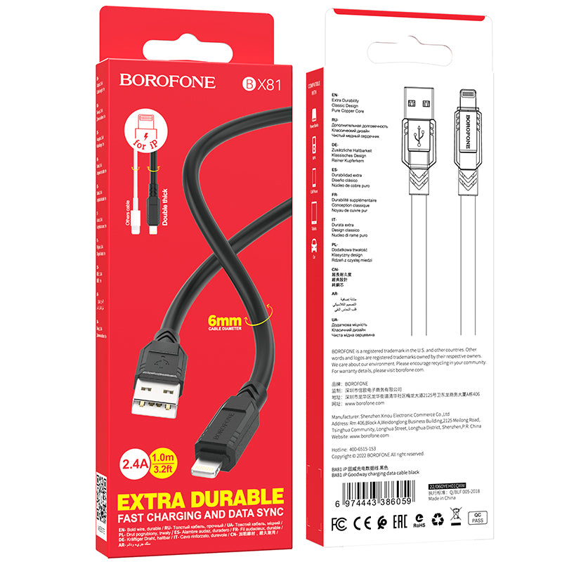 Borofone - BX81 iP Goodway charging data cable - negro