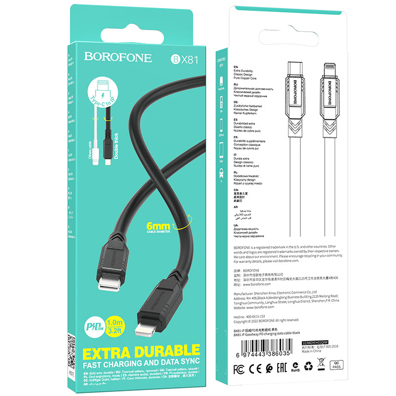 Borofone - BX81 iP Goodway PD charging data cable - negro